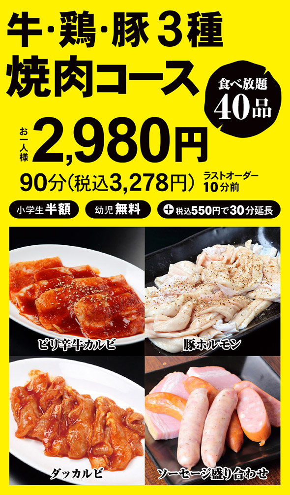すみか平岸店 牛・鶏・豚3種焼肉コース